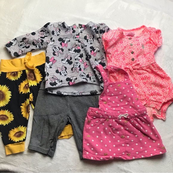 Baby Girl 3-6 Months 5 pcs Disney , Sunflower Pants, US Polo  Romper *Flaw* - Picture 1 of 15